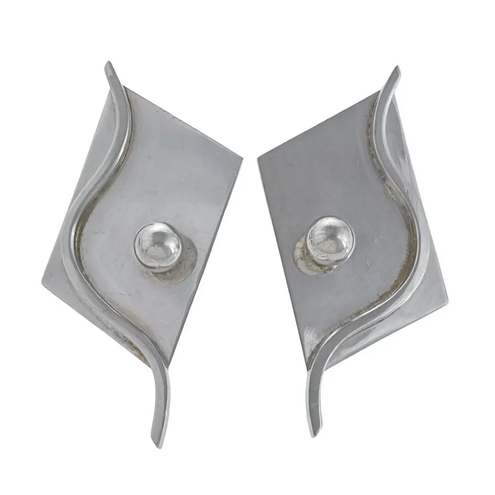 Midcentury Beshara Youkakim Karmy Sterling Silver Abstract Earrings
